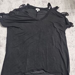 BKE Women's Black Top with Cut-Out Sleeves